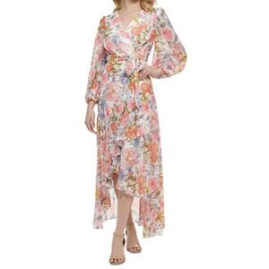 New Eliza J Maxi‎ Dress Women's Size 8 Flora Ruffle High Romantic Long Sleeve